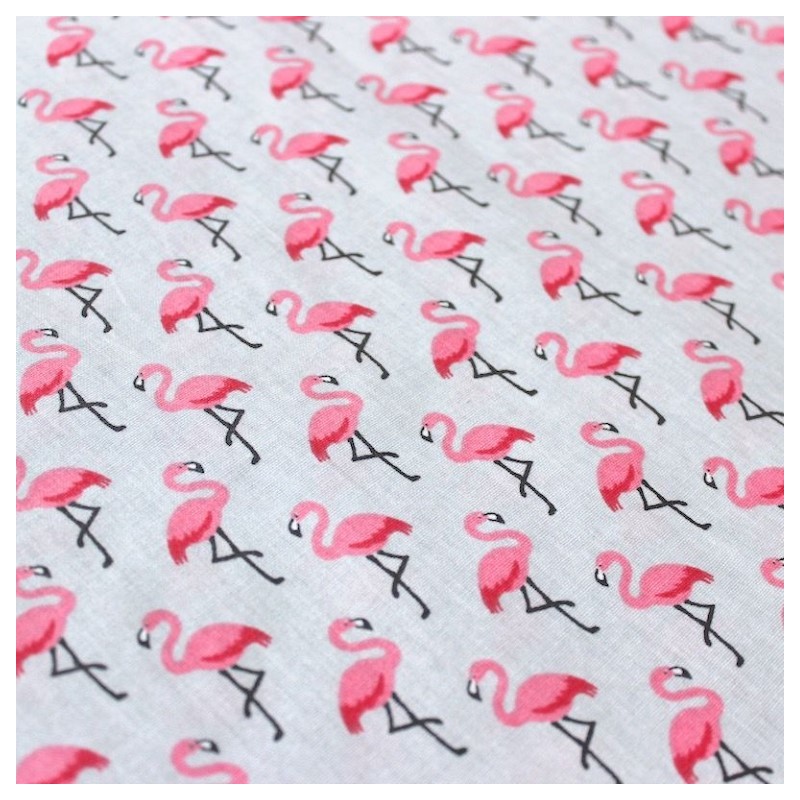 Tissu flamants roses gris