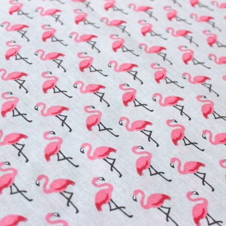 Tissu flamants roses gris