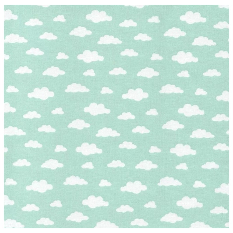 Tissu nuages vert menthe