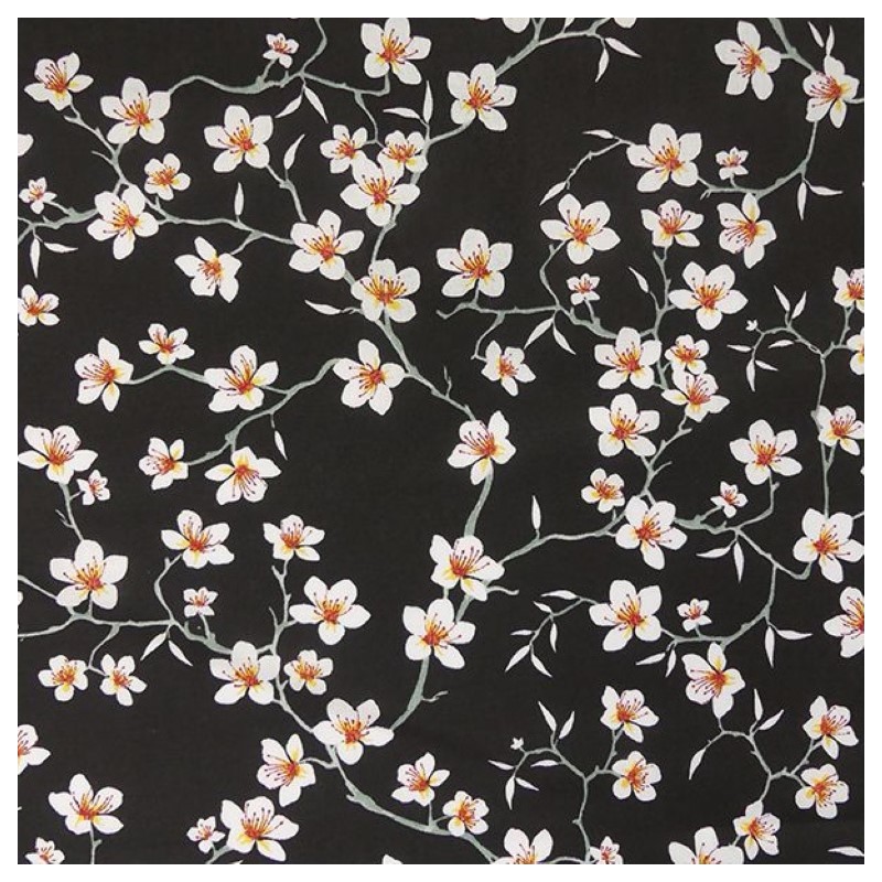 Tissu fleurs de cerisier noir