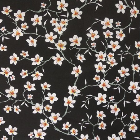 Tissu fleurs de cerisier noir