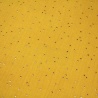 Tissu double gaze jaune moutarde pois dorés