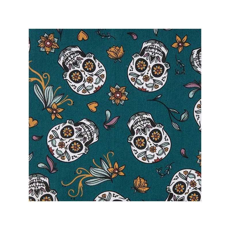 Tissu calavera pétrole