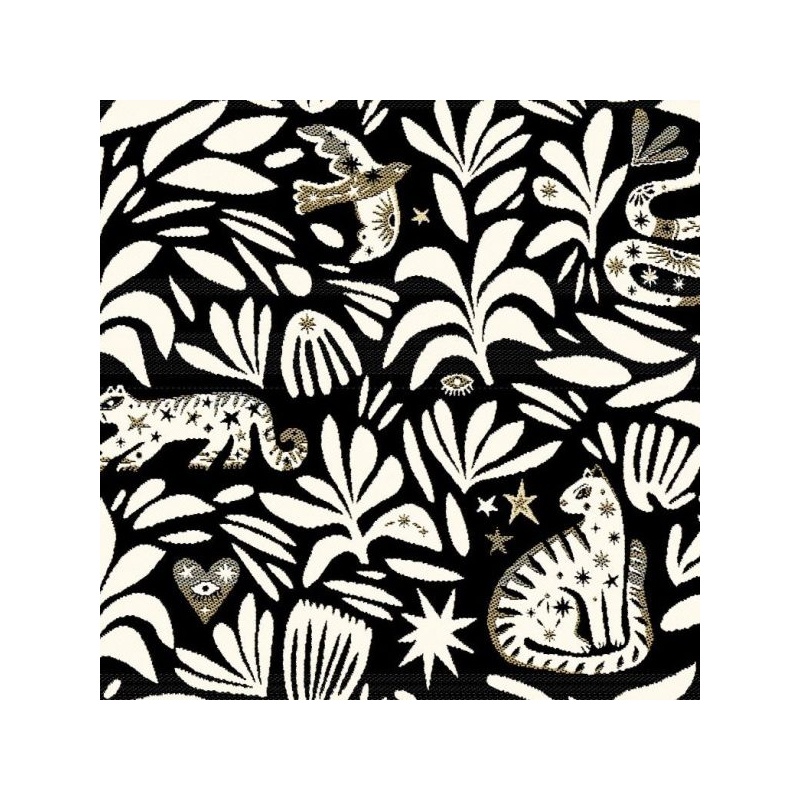 Tissu jungle noir doré