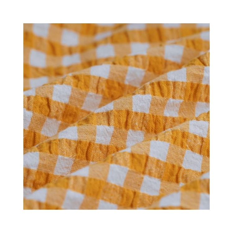 Tissu vichy jaune moutarde