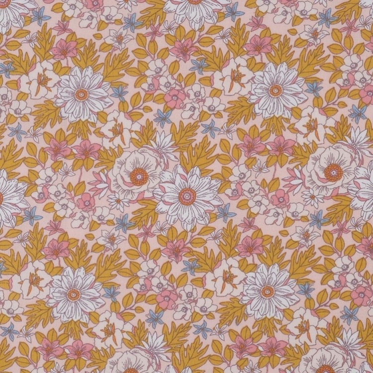 Tissu fleuri rose jaune