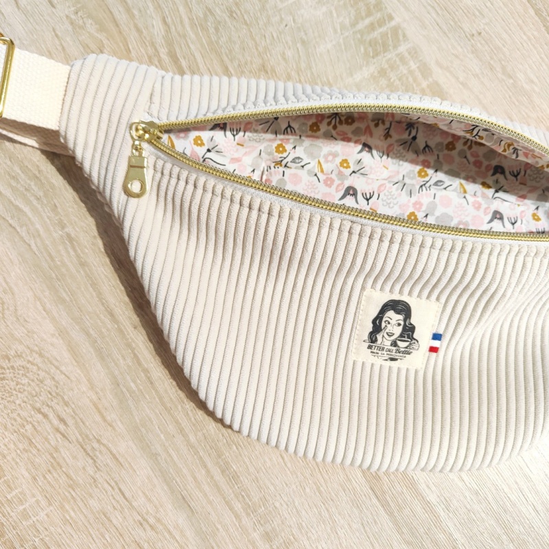 Sac Banane velours côtelé blanc écru