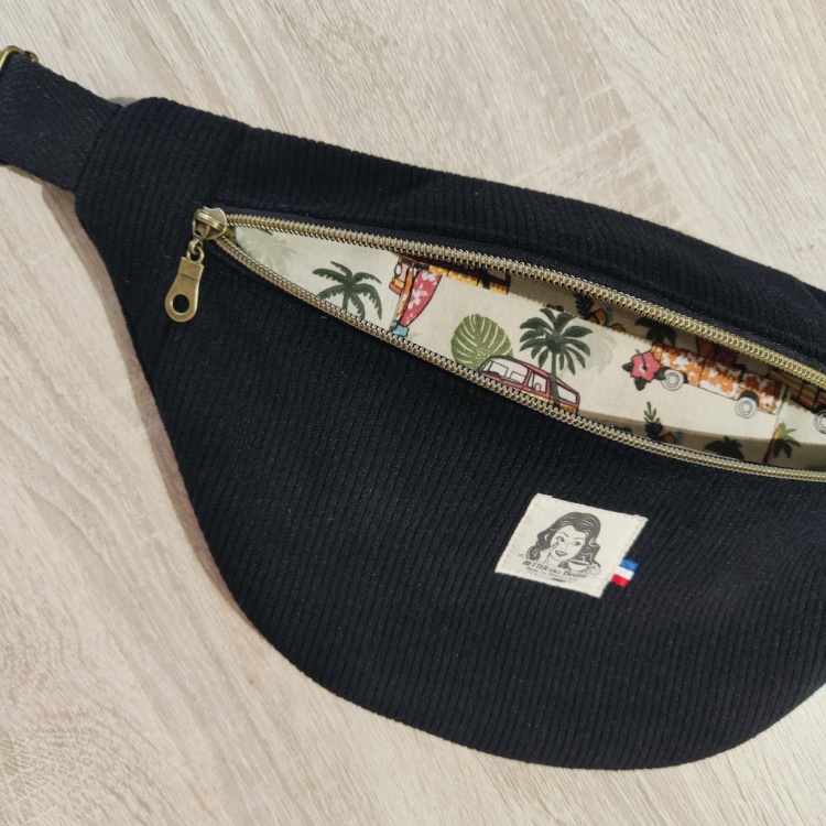 Sac Banane velours côtelé noir