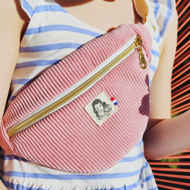 Sac Banane enfant Velours Côtelé Rose Clair