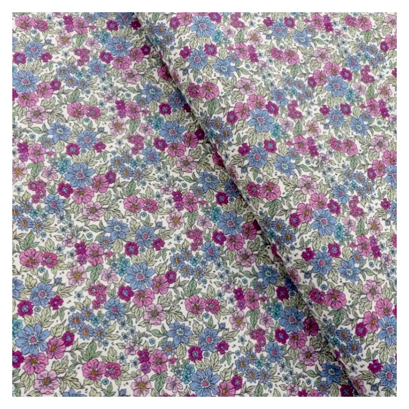Tissu fleuri bleu et violet