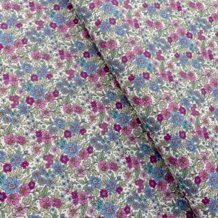 Tissu fleuri bleu et violet
