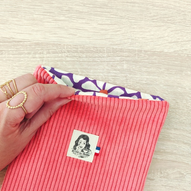 Pochette à livres [poche] Velours Côtelé Rose Corail